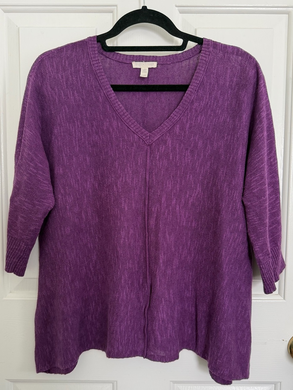 Eileen Fisher V-neck Organic Linen Cotton Blend Purple Top Sweater Size PL